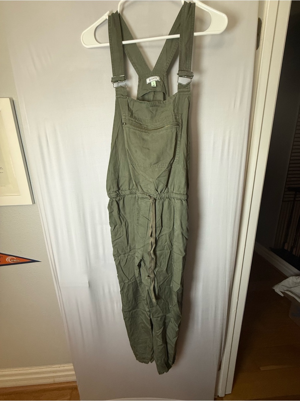Susina Olive Green Utility Overalls Jumpsuit Drawstring Cargo Pocket - Picture 2 of 4